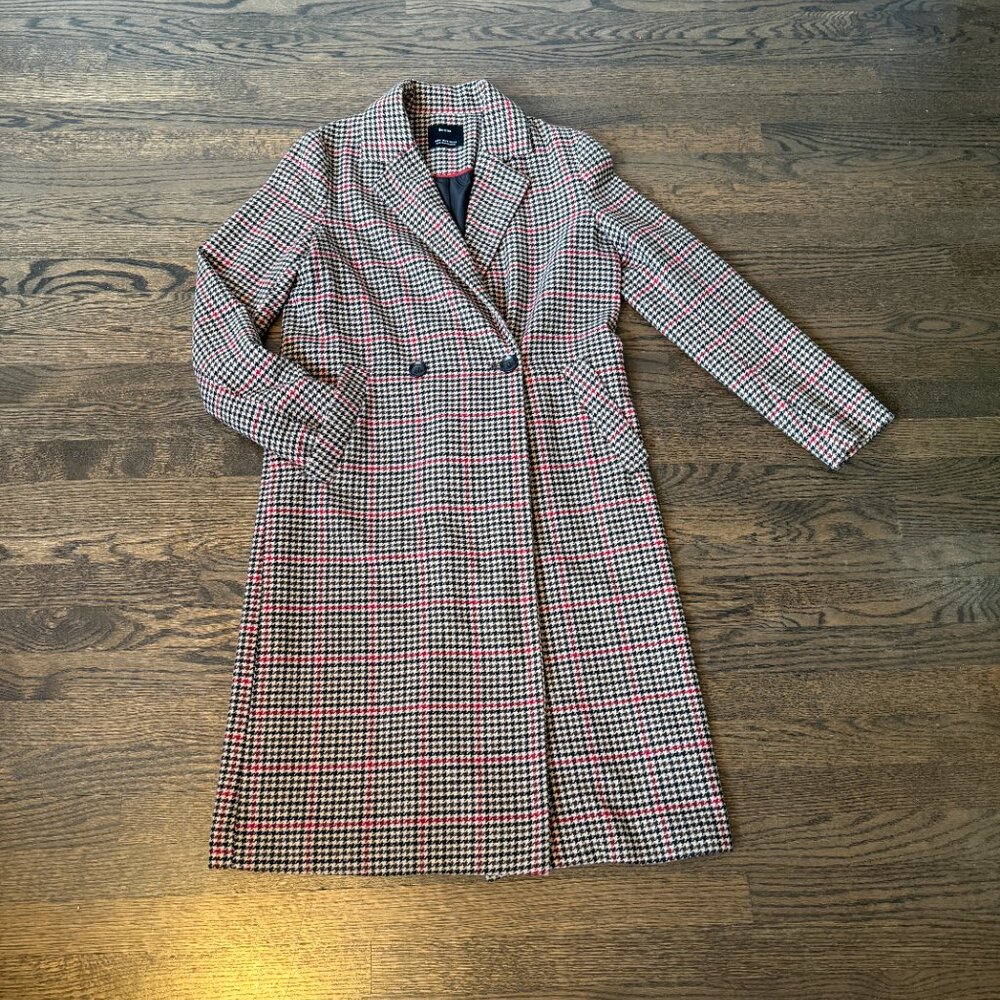 Bershka Camel/Black/Red Houndstooth Coat